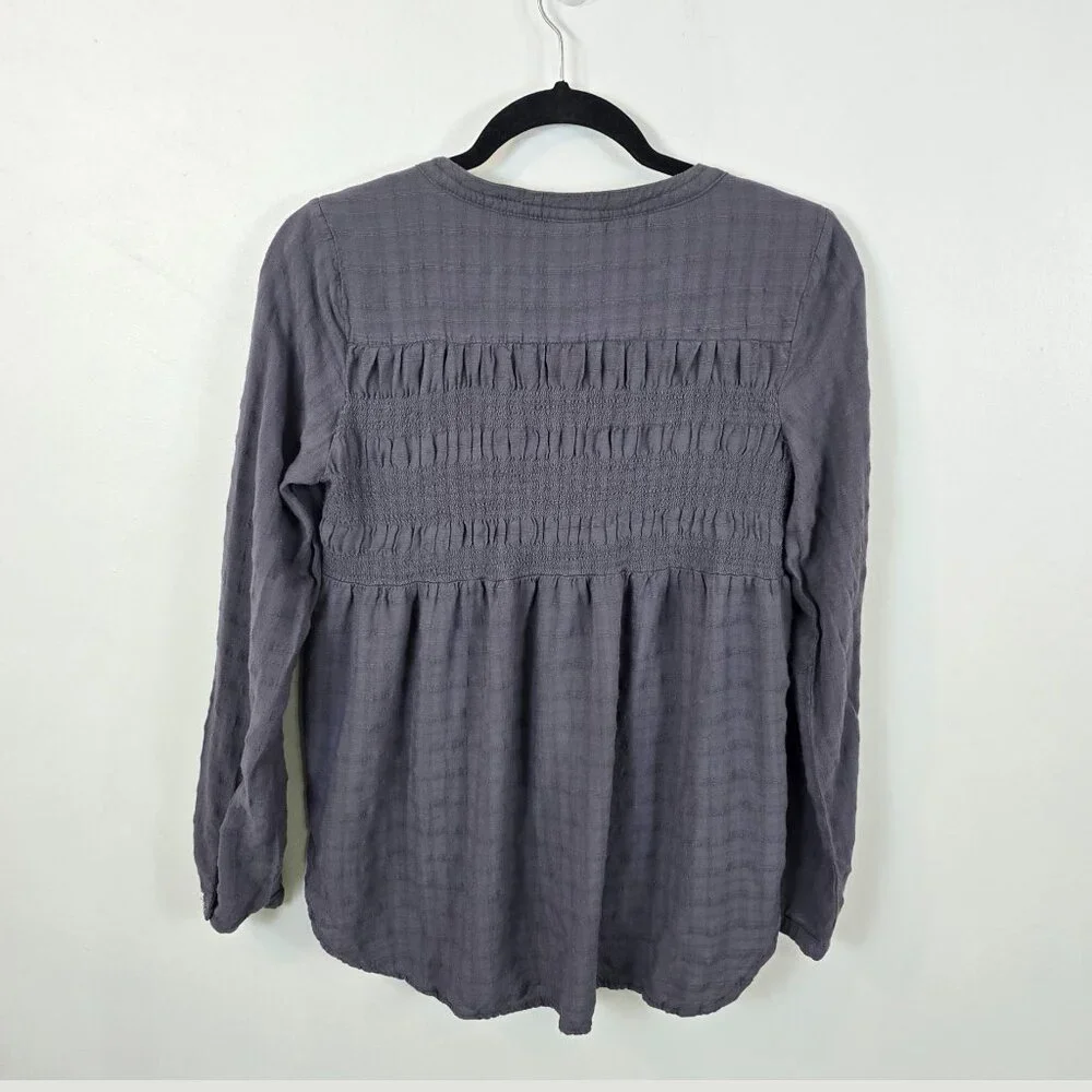 Boho Tunic Blouse Smocked Henley Long Sleeve Gray Medium - Picture 4 of 16